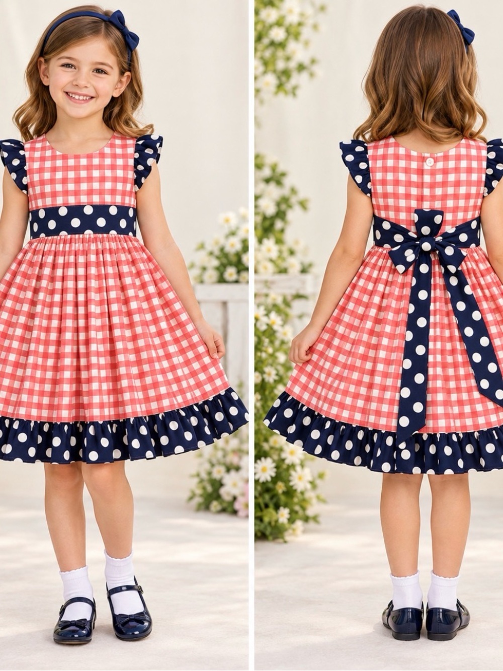 Haley And The hound little girls dress Pink Gingham Plaid Polka dot size 6